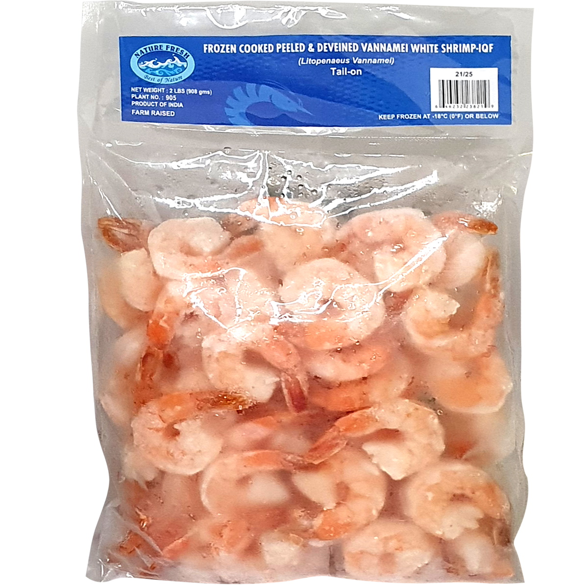 Frozen Cooked Peeled & Deveined Vannamei White Shrimp - Tail On