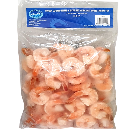 Frozen Cooked Peeled & Deveined Vannamei White Shrimp - Tail On